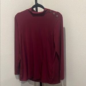 Susan Graver Deep Red Long Sleeve blouse with pockets